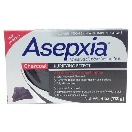 Close-up of Asepxia charcoal cleansing bar texture showing charcoal formula