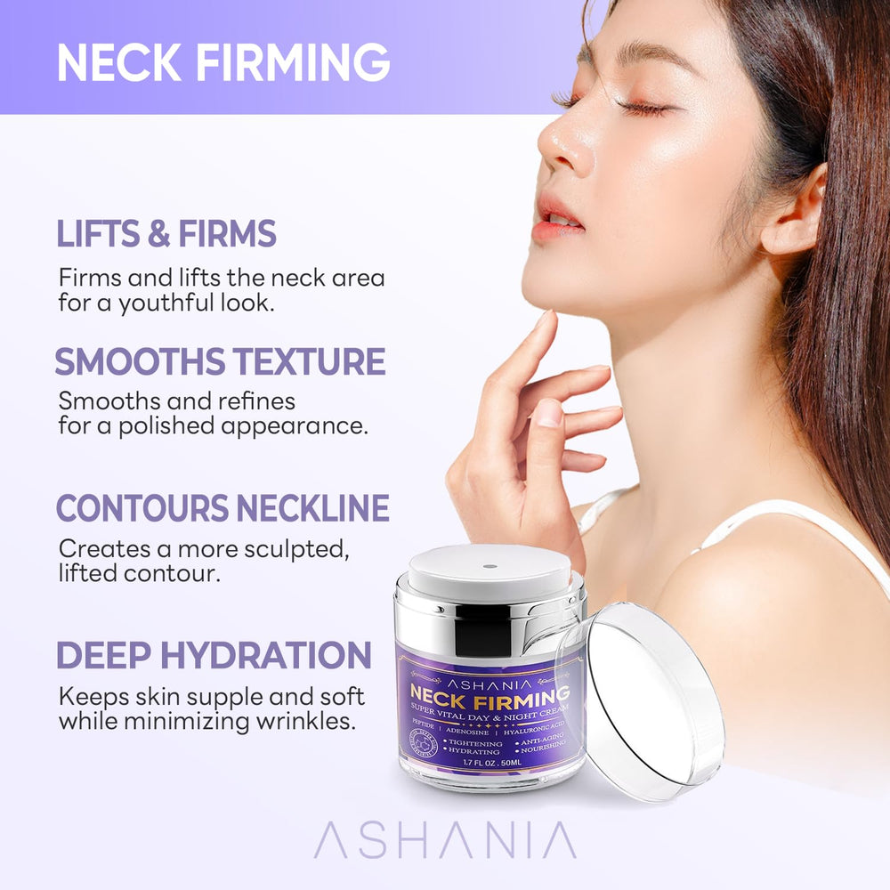 Ashania peptide-adenosine-hyaluronic neck care showing enhanced elasticity.