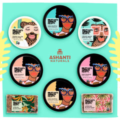 Artful skincare collaboration scene with Ashanti Naturals and Bouffants & Broken Hearts