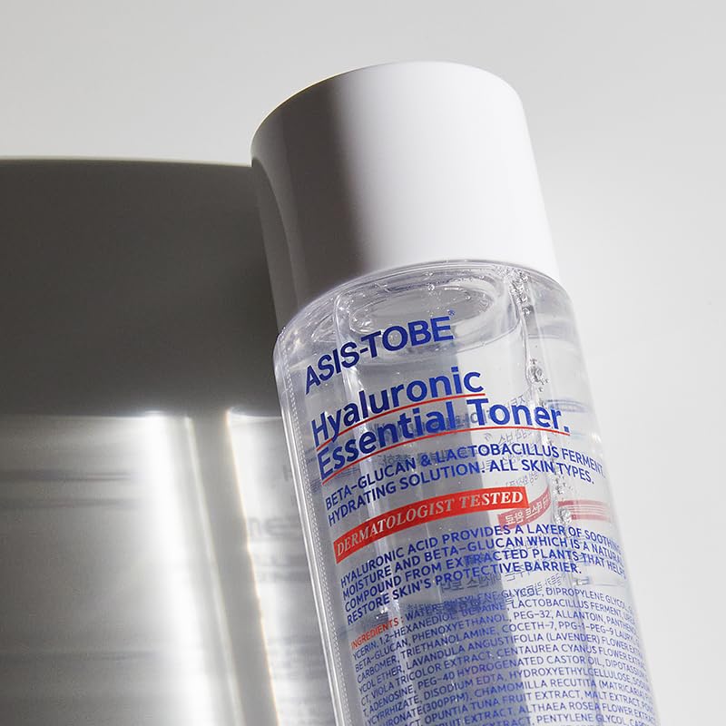 ASIS-TOBE Hyaluronic Essential Toner being patted into skin for hydration.