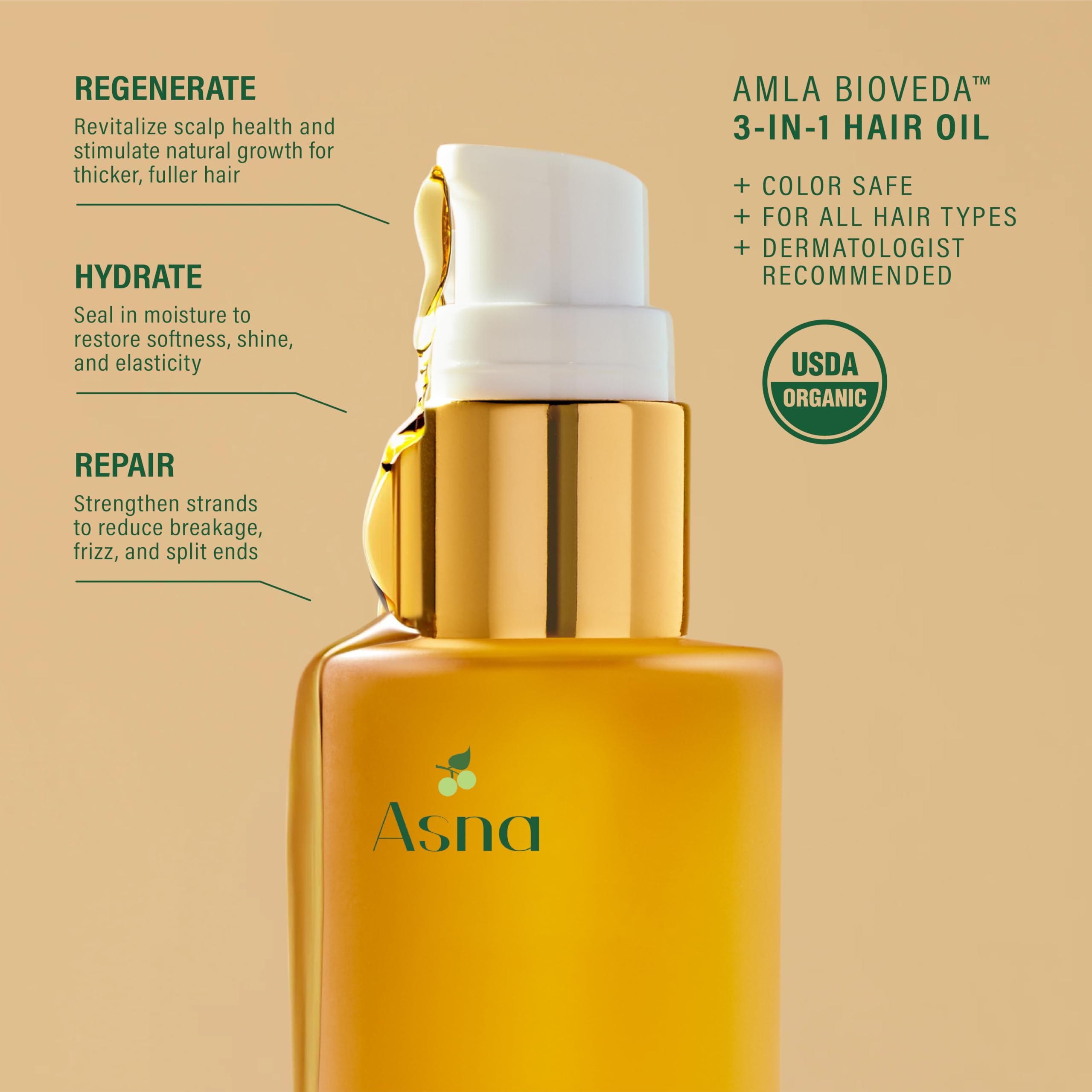 Asna Amla BioVeda in hand applying pre-wash treatment for scalp hydration