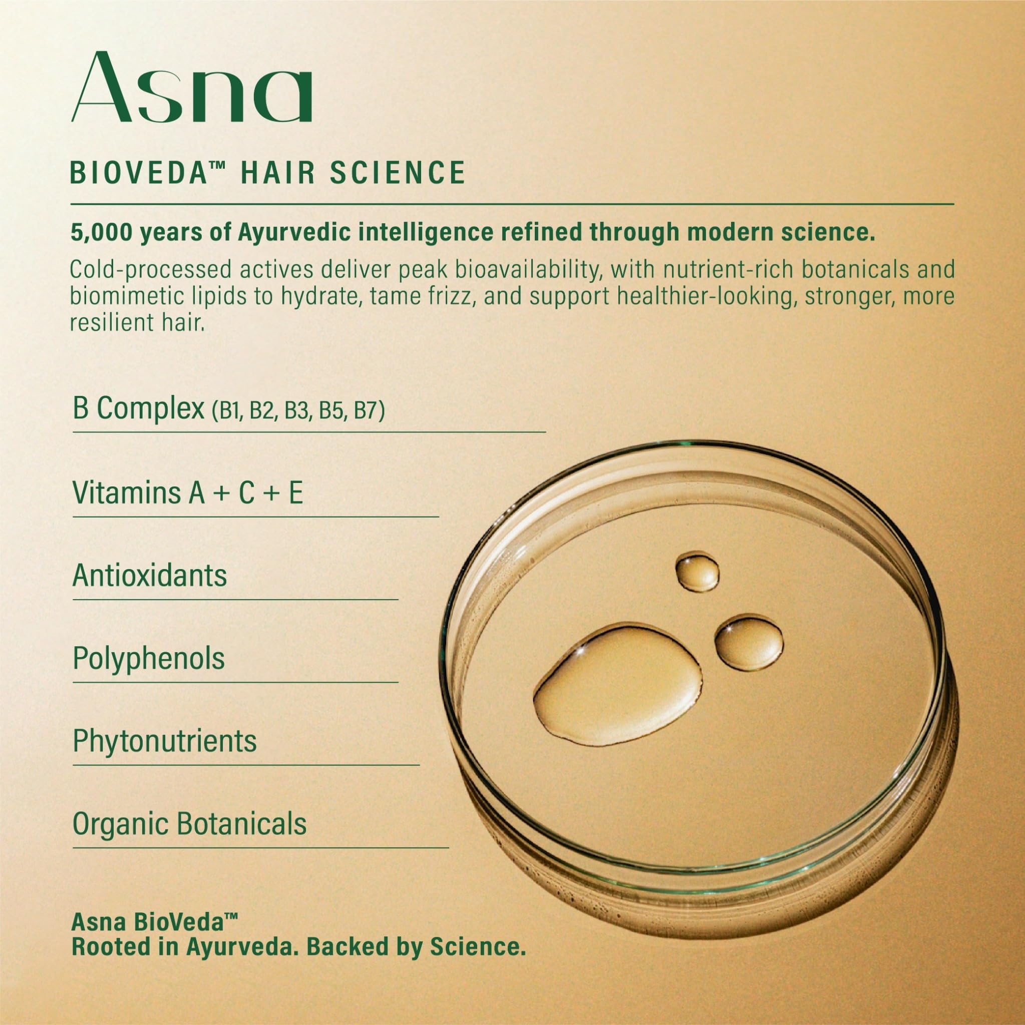 Asna Amla BioVeda liquid gloss on hair with lightweight finish