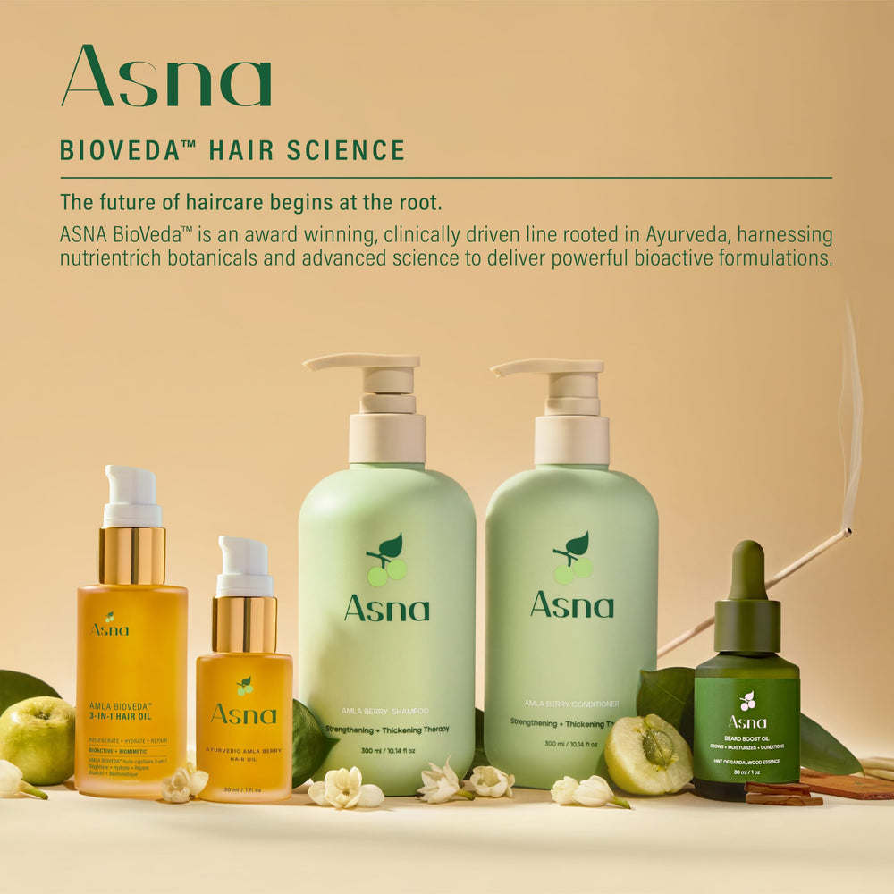 Asna Amla BioVeda post-wash glow on mid-lengths and ends for frizz control