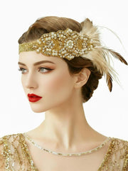 asooll 1920s feather headband with crystals and gold finish, ideal for flapper costumes