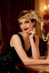 asooll vintage crystal headpiece with long feathers for Gatsby-inspired parties