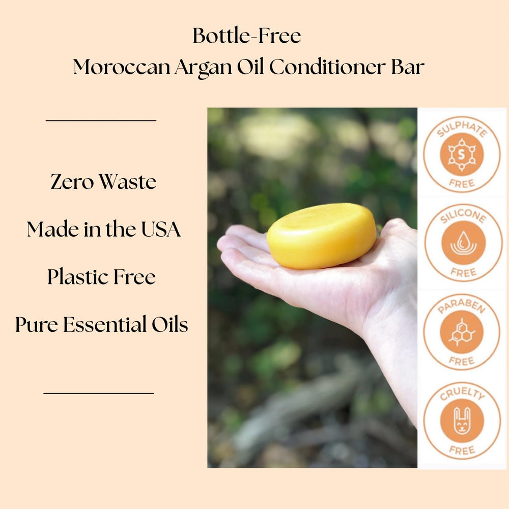 Argan oil droplets with bright lemongrass scent highlight key ingredients.