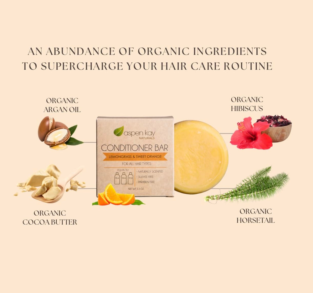Frizz-prone hair receiving conditioner with soothing lemongrass aroma.