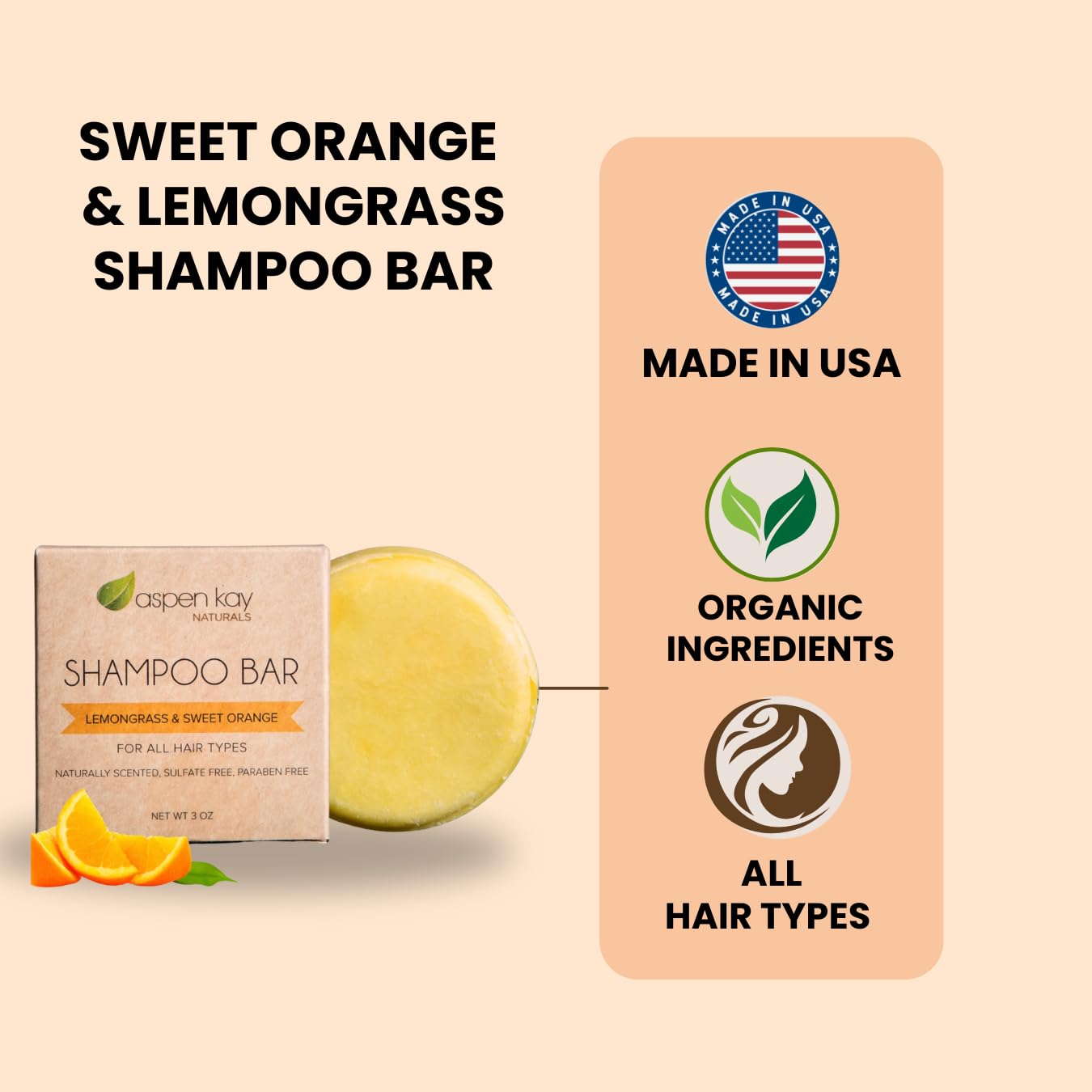 Aspen Kay Naturals Moroccan Argan Oil Shampoo Bar ingredients list with organic herbs.