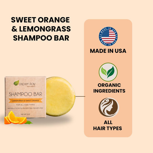 Aspen Kay Naturals Moroccan Argan Oil Shampoo Bar ingredients list with organic herbs.
