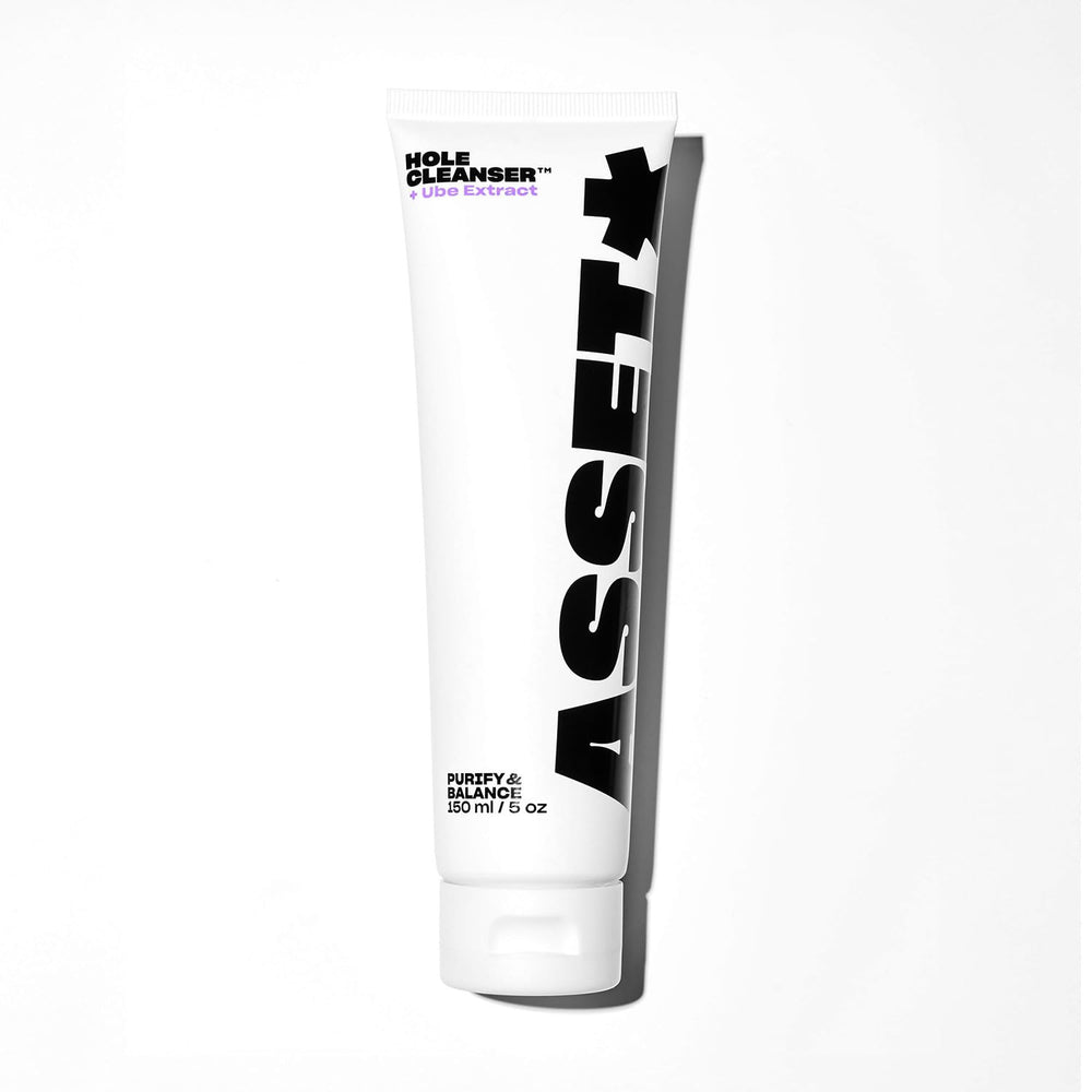Asset Hole Cleanser bottle pour demonstrates gentle daily cleansing for sensitive perianal skin.