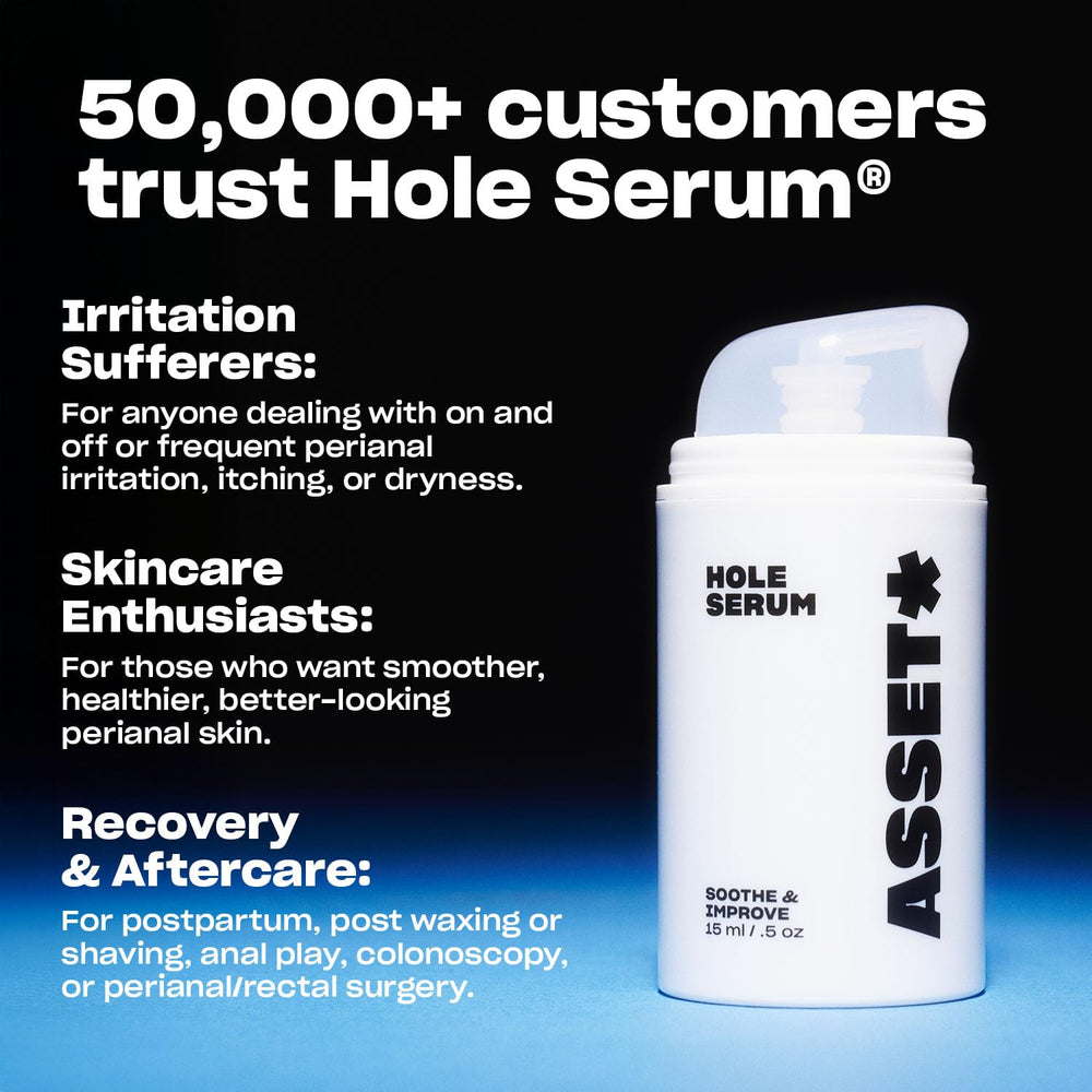 Asset Hole Serum aftercare after waxing or shaving scenario demonstration.