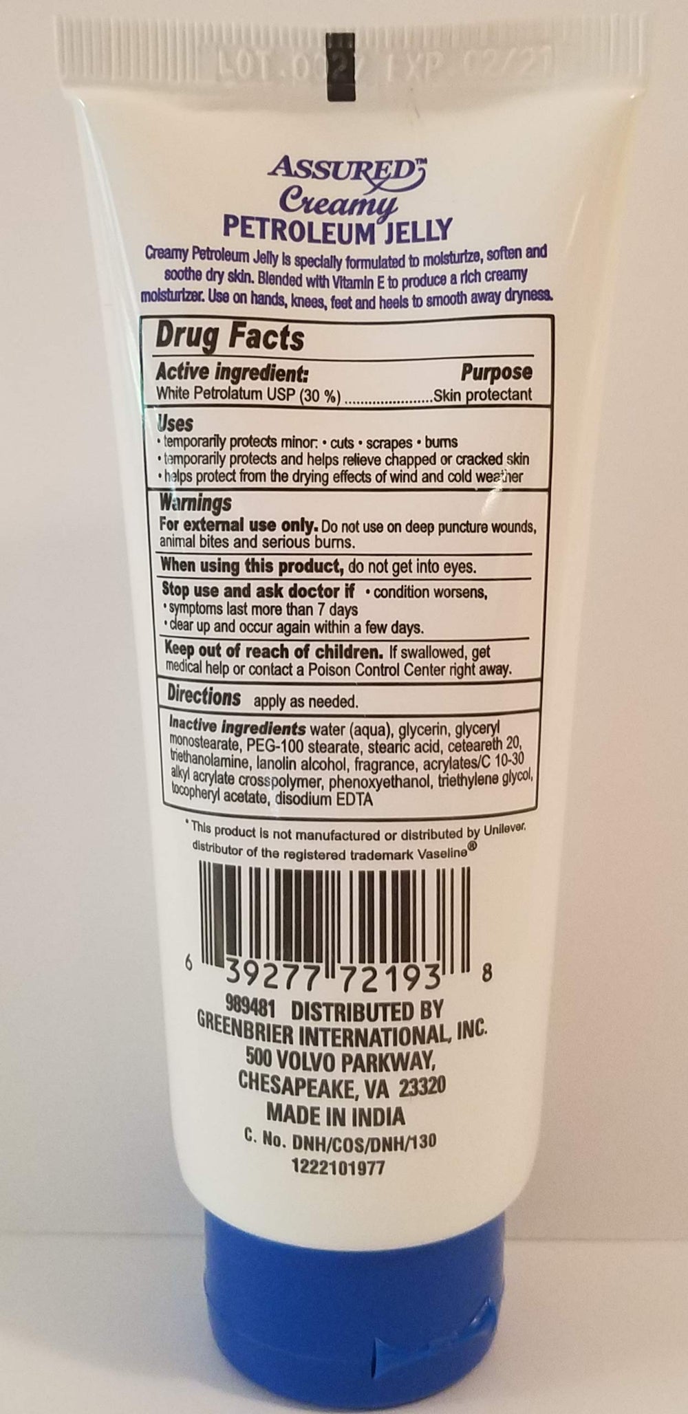 ASSURED Creamy Jelly on bathroom shelf ready for daily use.