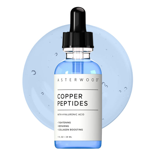 Asterwood Copper Peptides Serum bottle highlighting premium anti-aging care.
