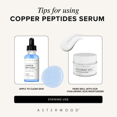 Asterwood Copper Peptides Serum box and branding on display.