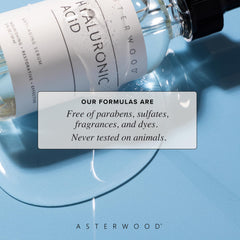 Close-up of Asterwood Hyaluronic Serum on the cheek area.