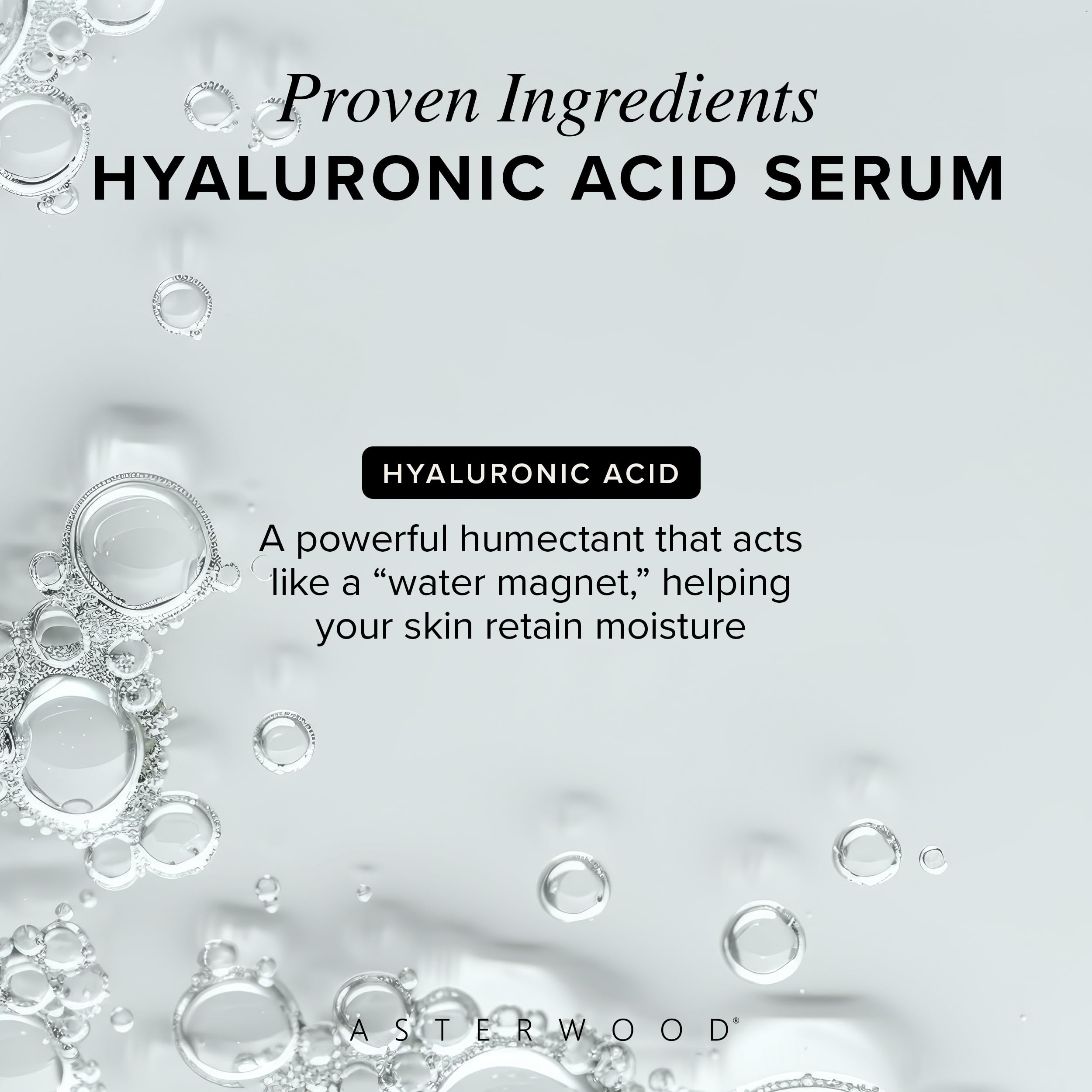 Asterwood Hyaluronic Serum on hand for even distribution.