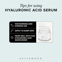 Fragrance-free label on Asterwood Hyaluronic Serum bottle.