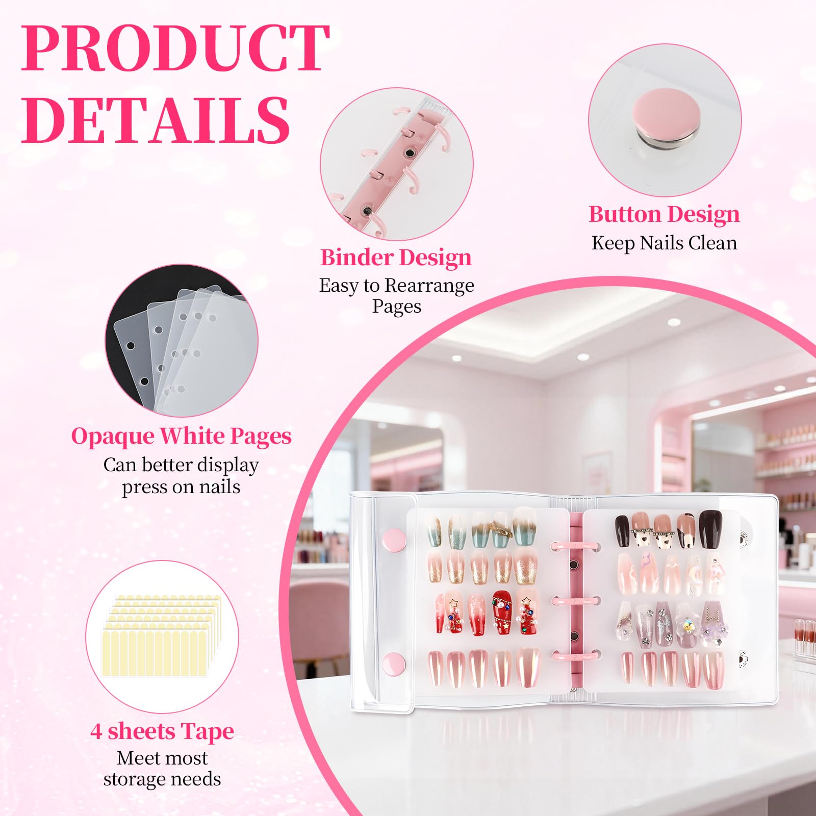 ASTONFOG nail display 12-page layout—clear pockets let you browse swatches effortlessly.