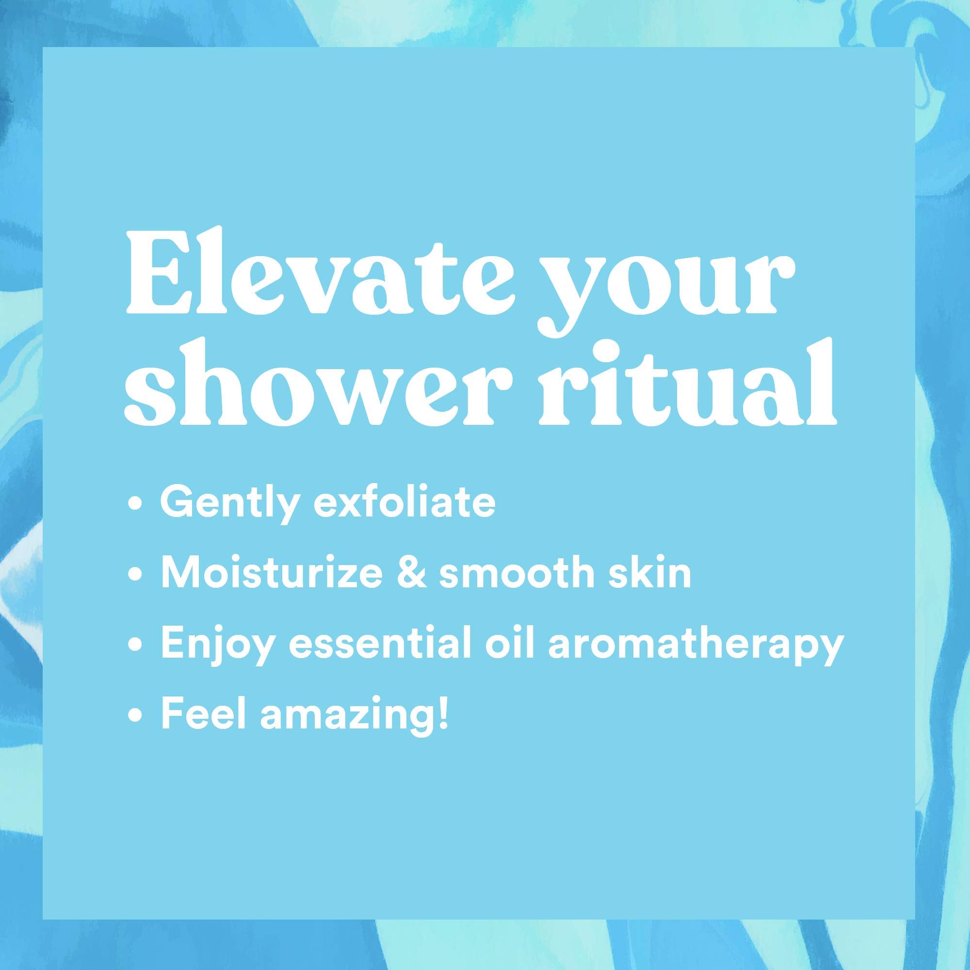 Oil blends and salt grains suggest a spa-like shower experience.