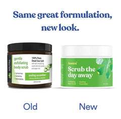 ASUTRA Dead Sea Salt Scrub cucumber slices evoke cooling, refreshing use