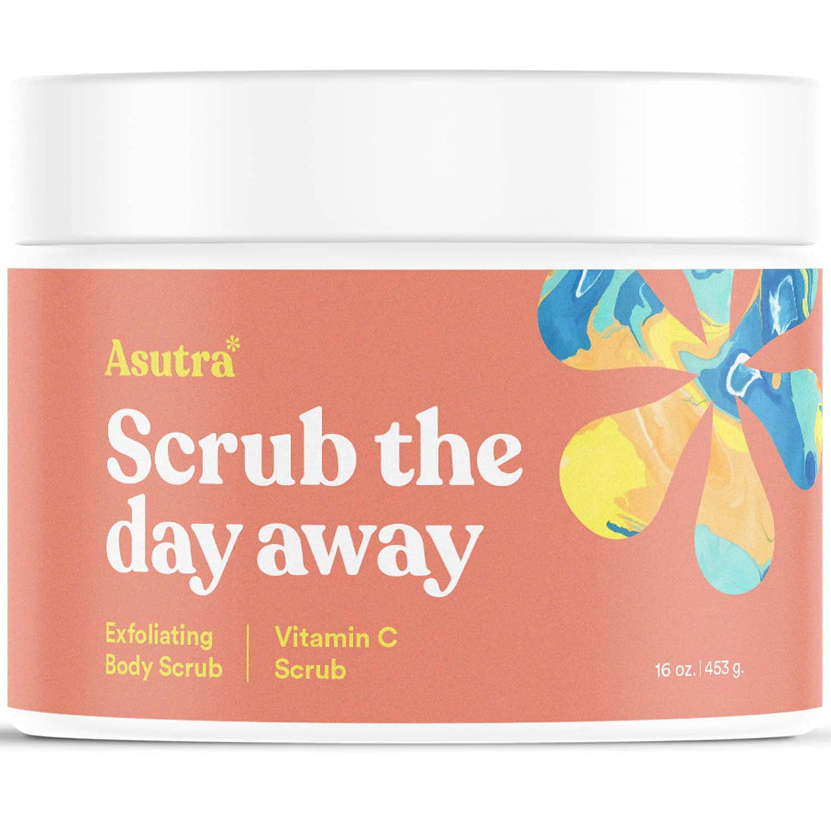 ASUTRA Dead Sea Salt Scrub jar front view emphasizes hydrated skin feel