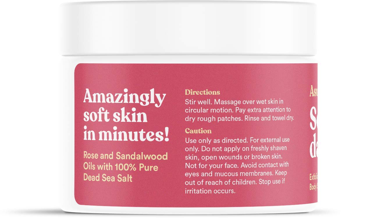 ASUTRA Dead Sea Salt Scrub rose texture close-up highlights fine mineral grains.