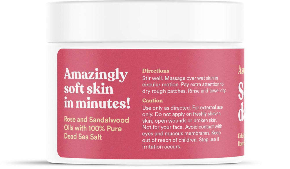 ASUTRA Dead Sea Salt Scrub rose texture close-up highlights fine mineral grains.