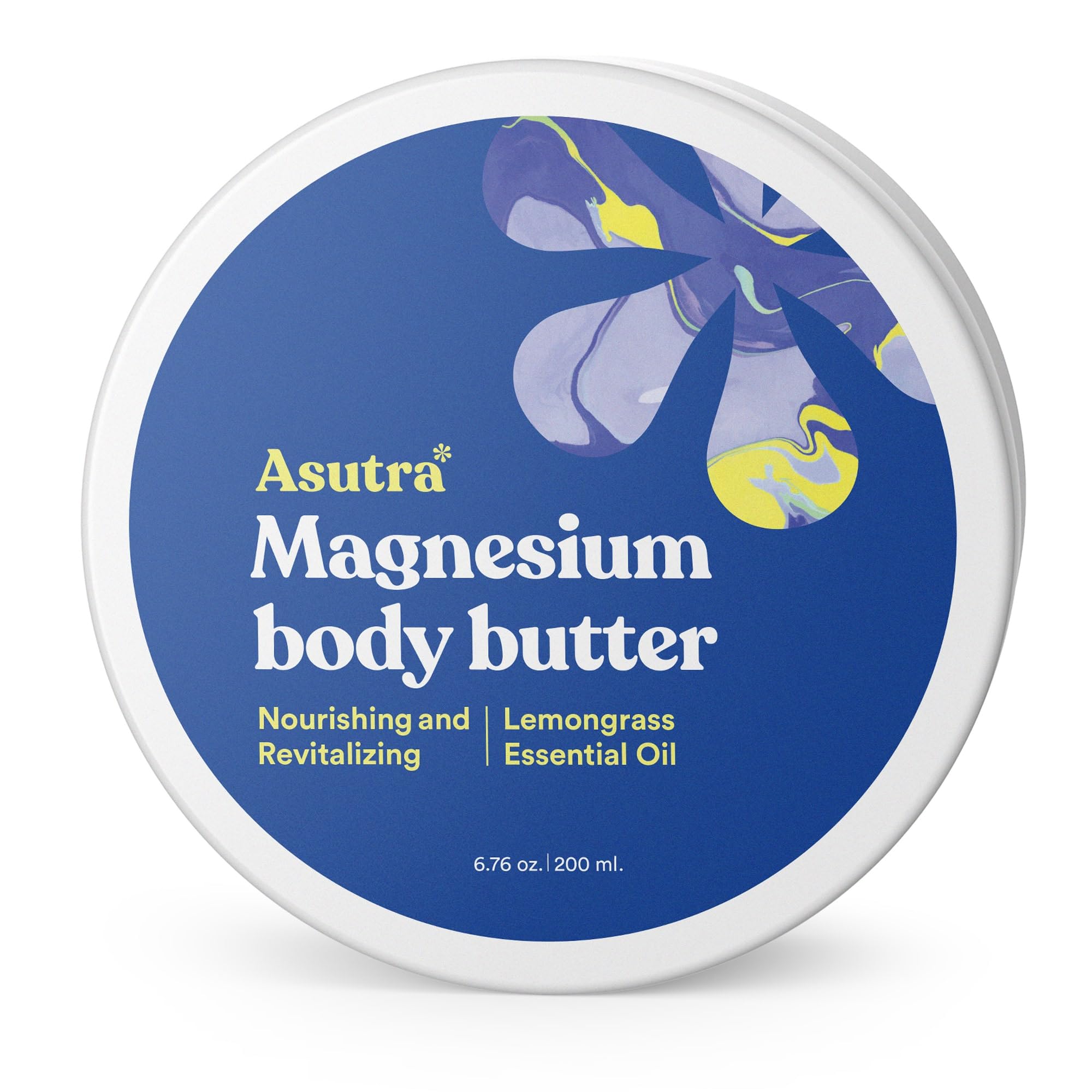 ASUTRA Magnesium Body Butter Lotion bottle shows a soothing, fast-absorbing formula for daily skin comfort.