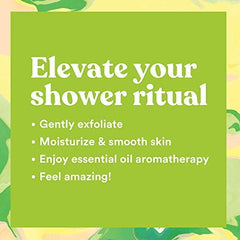 User massaging ASUTRA scrub onto wet skin in circular motion.
