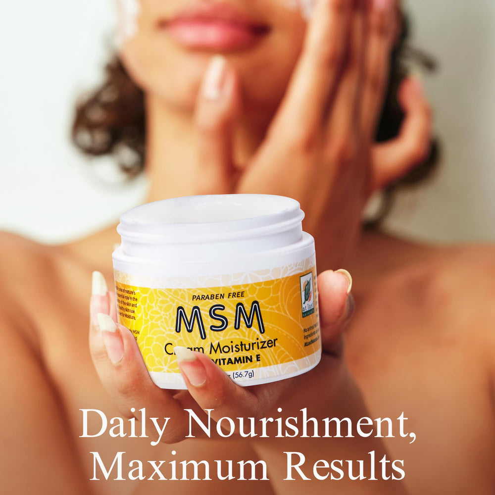 MSM Cream texture close-up showing silky, fast-absorbing hydration.