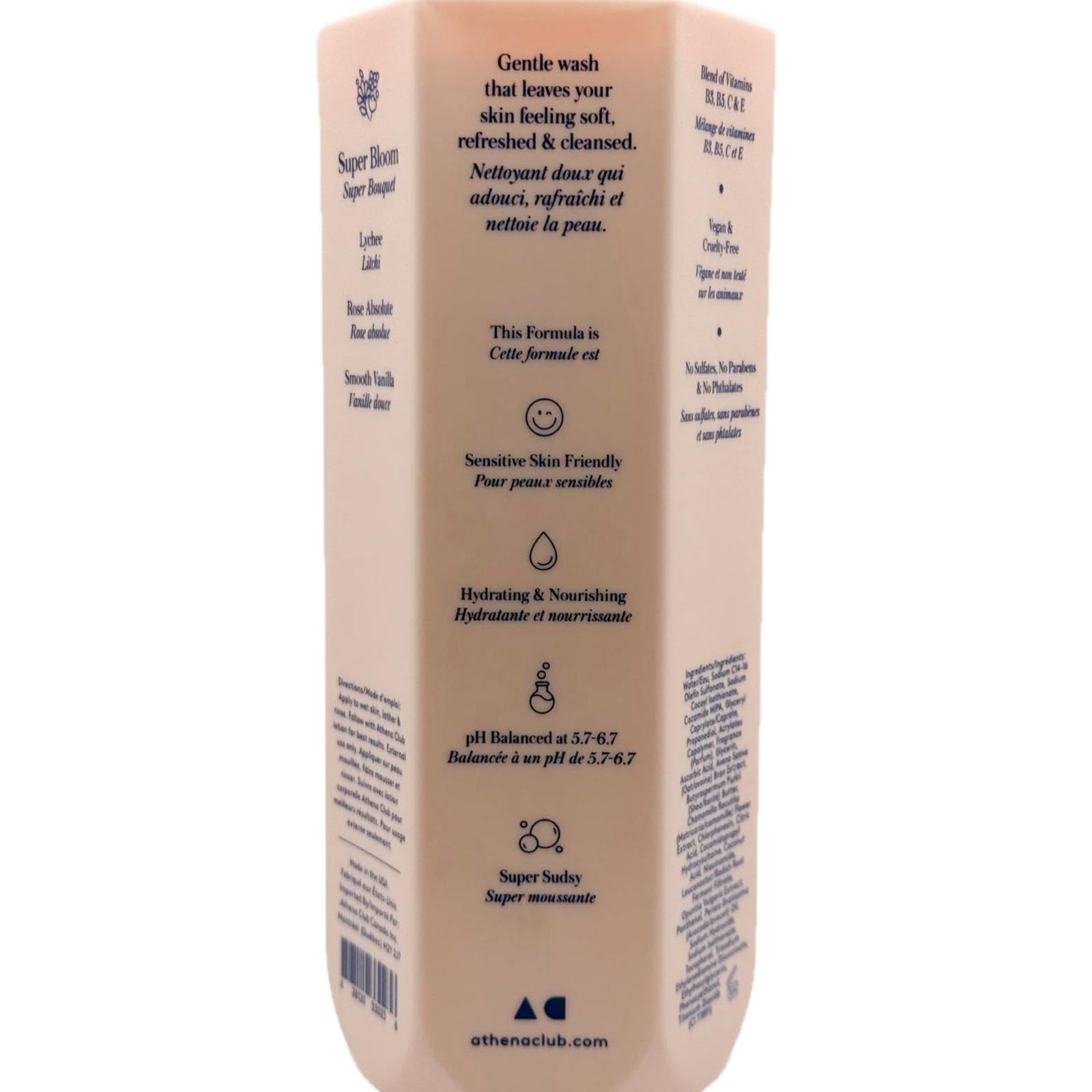 Close-up of Athena Club Super Bloom creamy lather, great for hydrating skin during showers