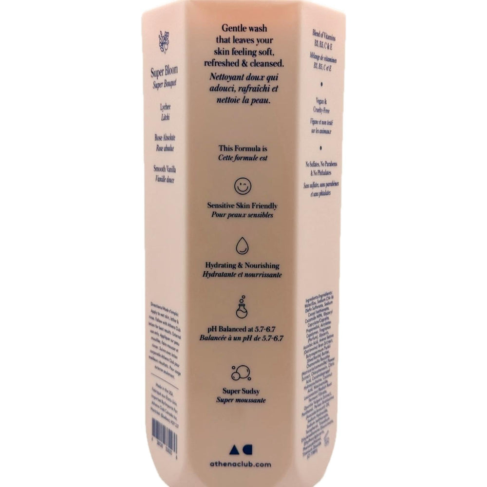 Close-up of Athena Club Super Bloom creamy lather, great for hydrating skin during showers
