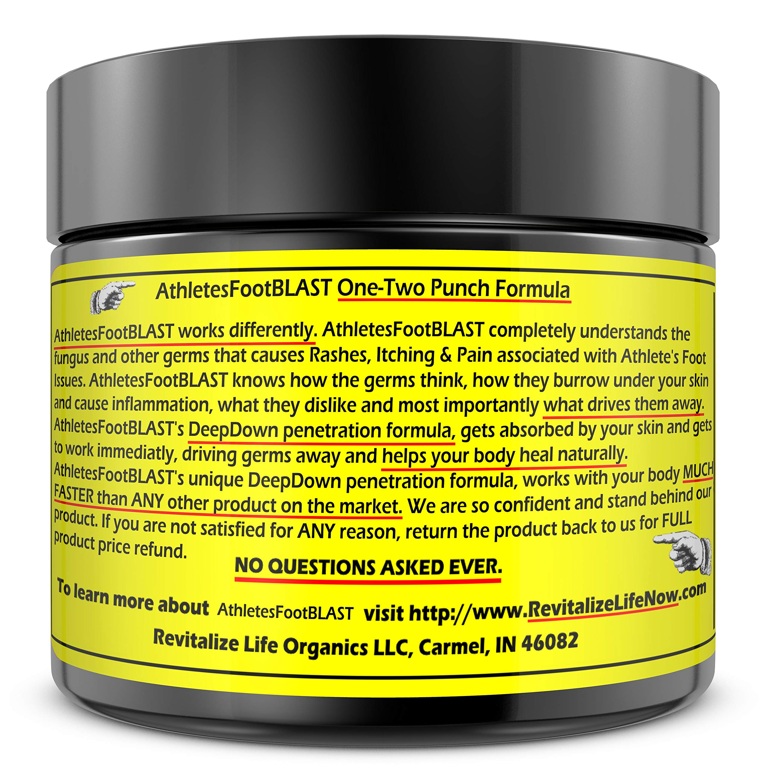 AthletesFootBLAST plant-based salve displaying natural ingredients for soothing irritation.