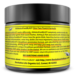 AthletesFootBLAST plant-based salve displaying natural ingredients for soothing irritation.