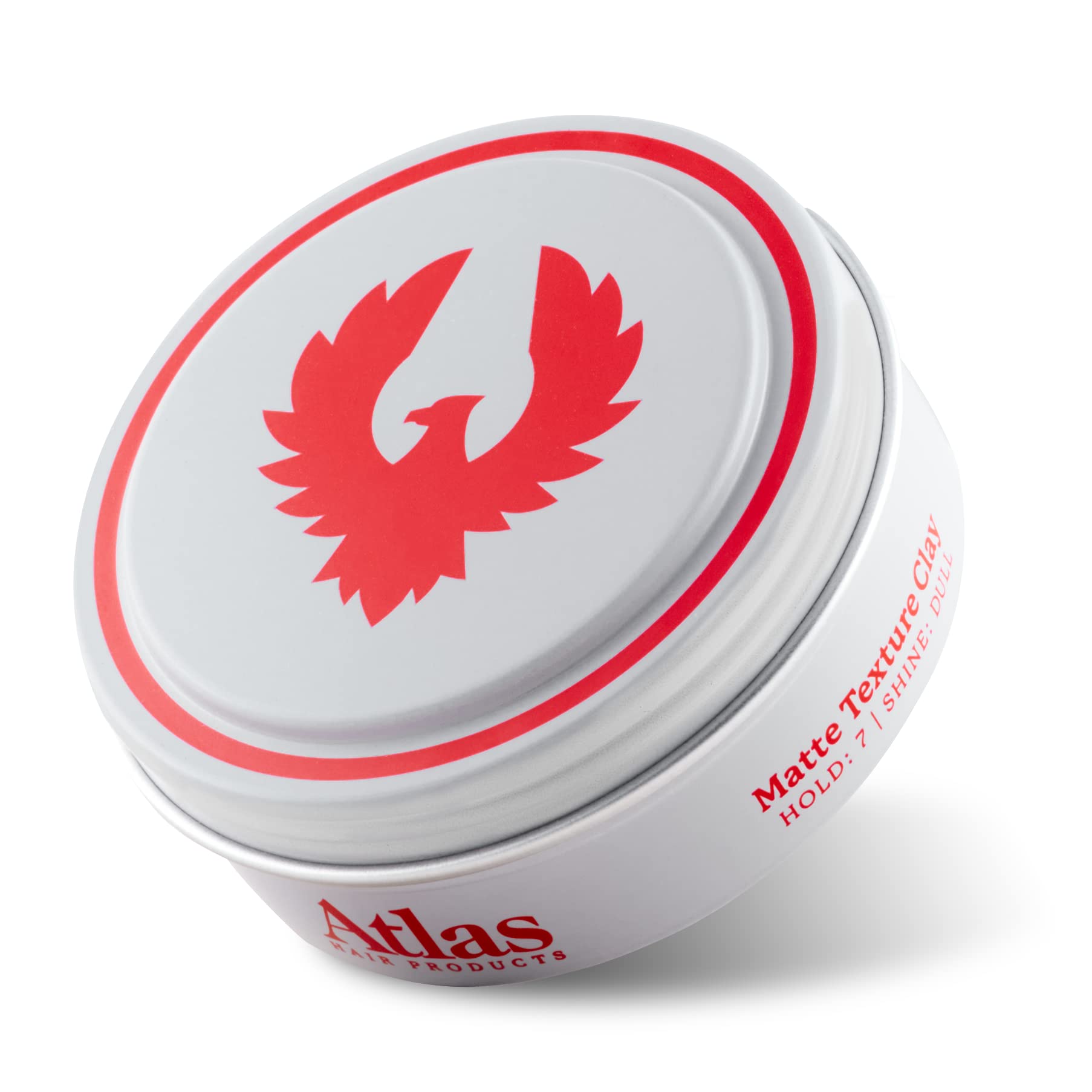 Atlas Matte Texture Clay packaging in compact 2.4 oz for easy on-the-go styling