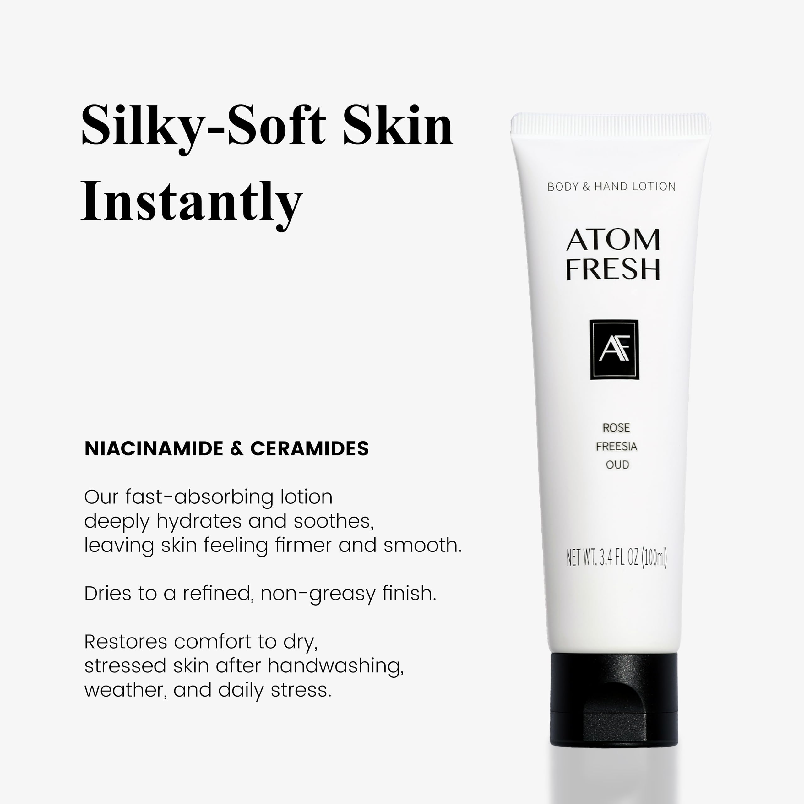 Fast-absorbing texture of Atom Fresh hand cream ideal for busy mornings