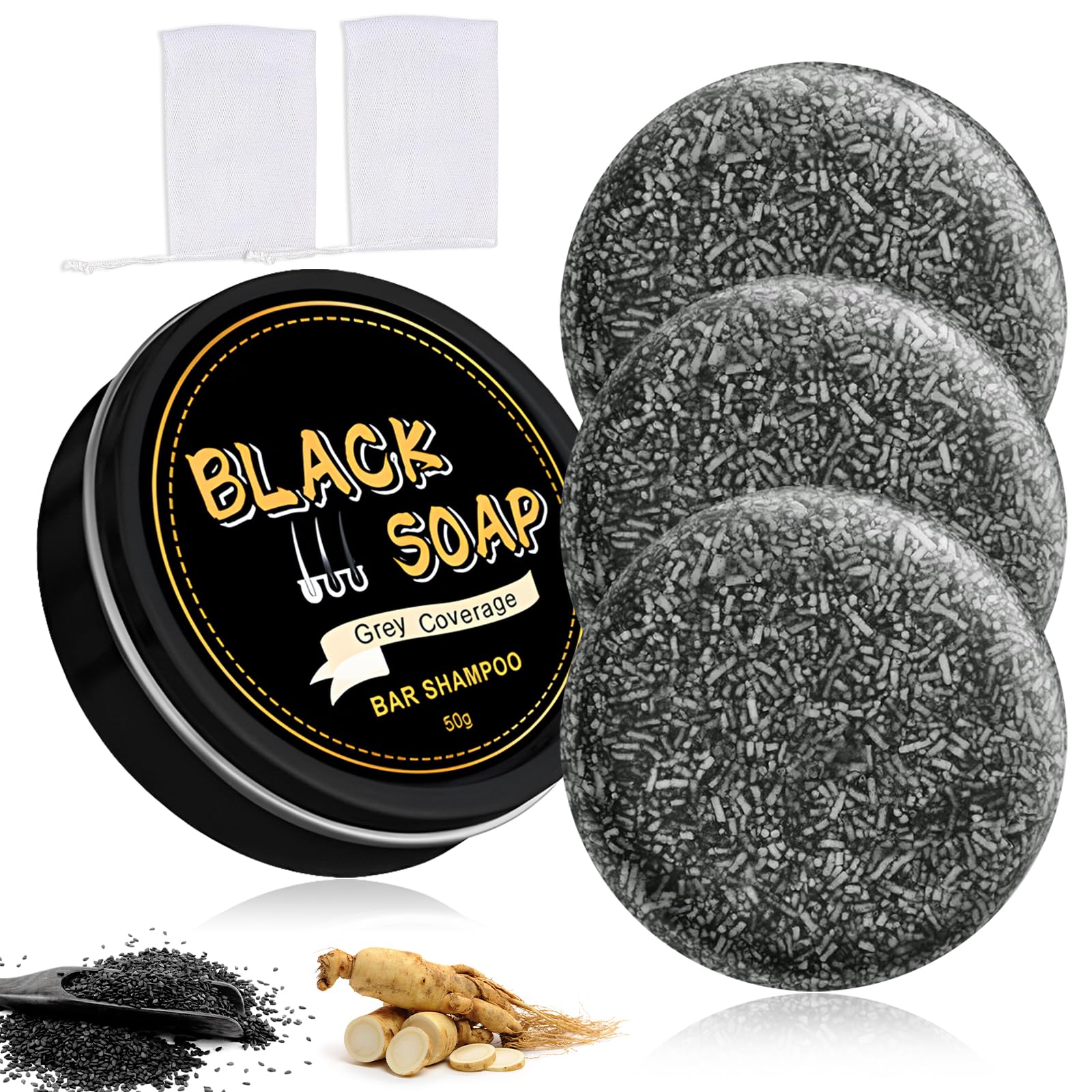 Atsy Gray Hair Bar Soap packaging displays a 3-piece set for casual gray hair care.