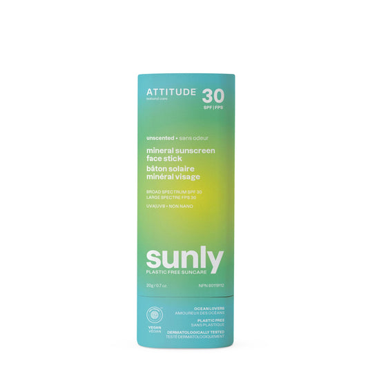 ATTITUDE Mineral Face Sunscreen Stick with zinc oxide providing SPF 30 broad-spectrum protection on skin