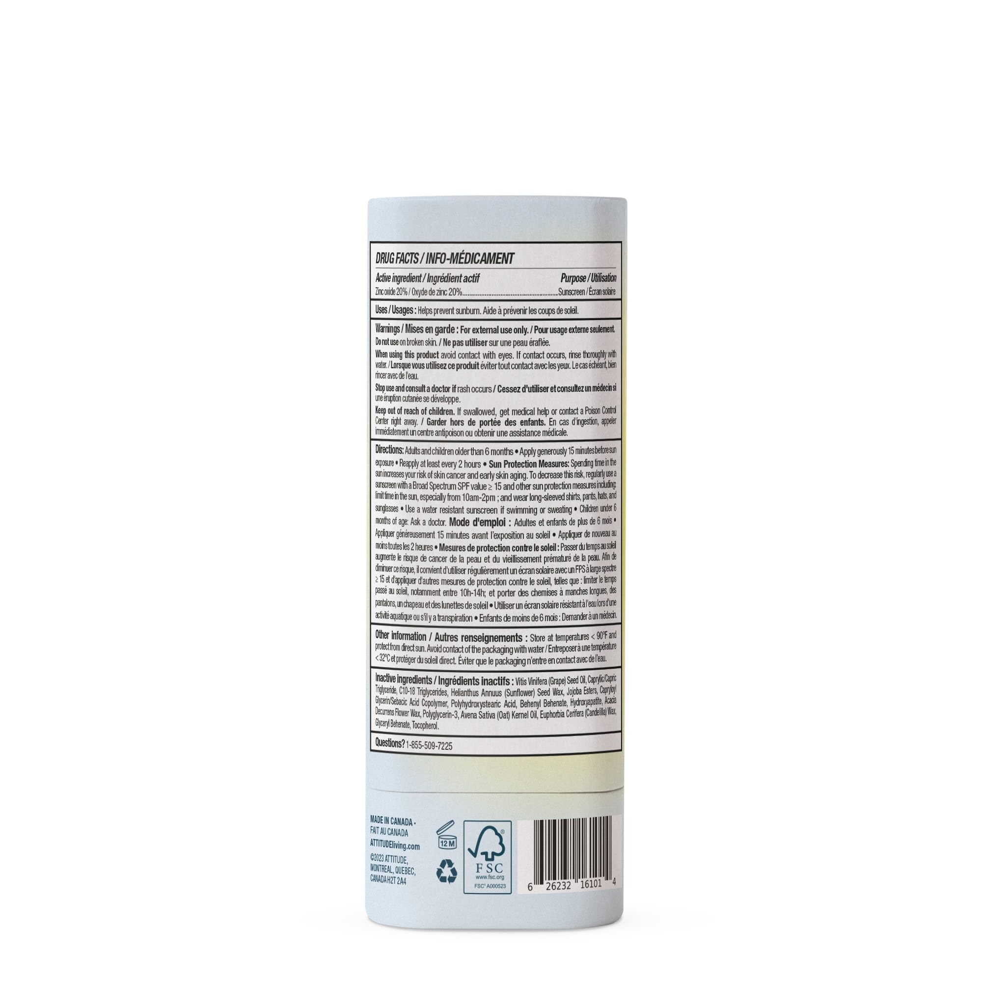 ATTITUDE sunscreen in biodegradable cardboard tube supports sustainable packaging.