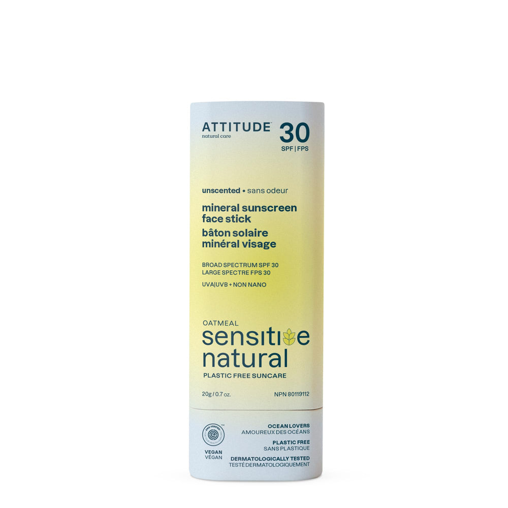 ATTITUDE Mineral Sunscreen Face Stick front view for portable, on-the-go protection.