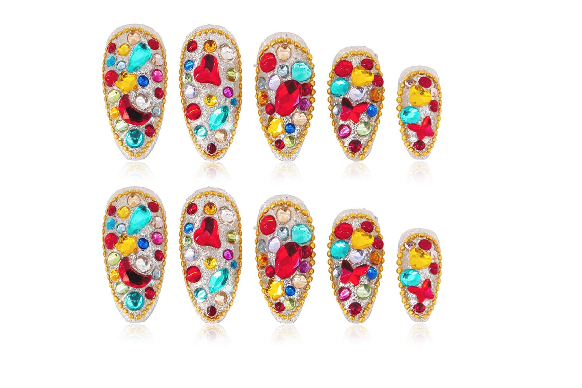 Atuhua bling rhinestones press-on nails for sparkling evenings