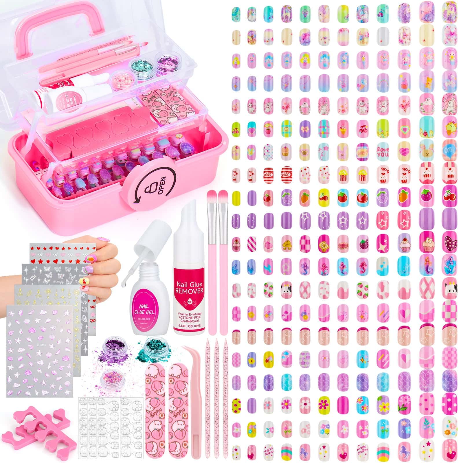 Audab 480-pcs kids nails kit with assorted designs for creative at-home manicures.