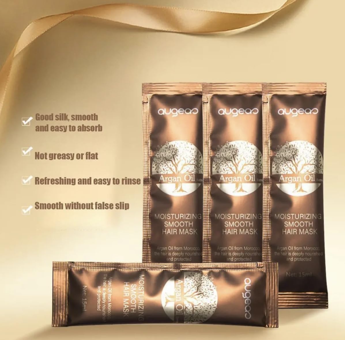 Augeas Argan Oil hair mask application scene, detangling ready daily routine.
