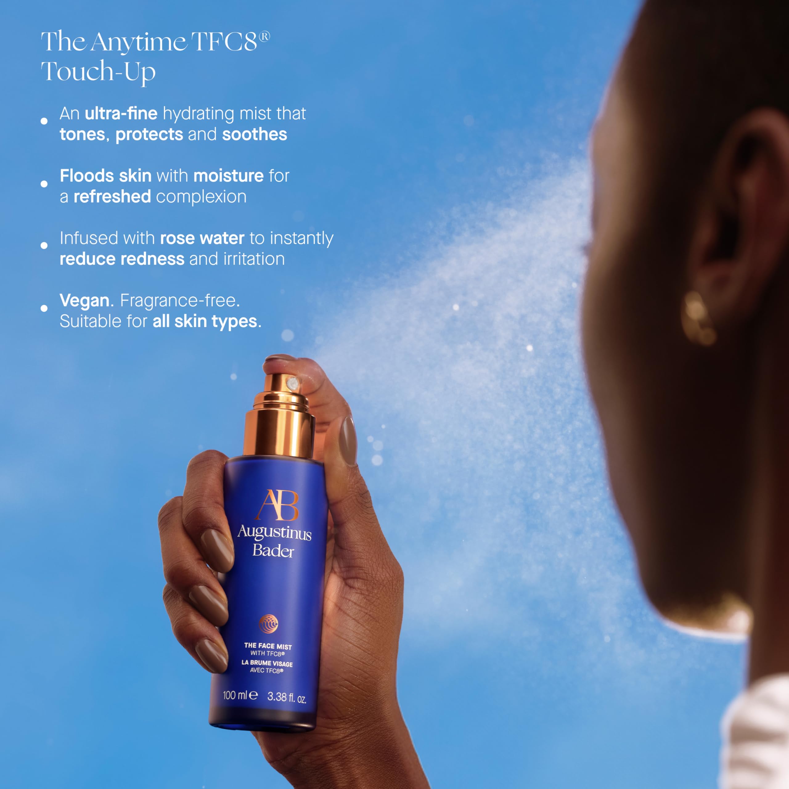Augustinus Bader Face Mist spray in action delivering instant hydration