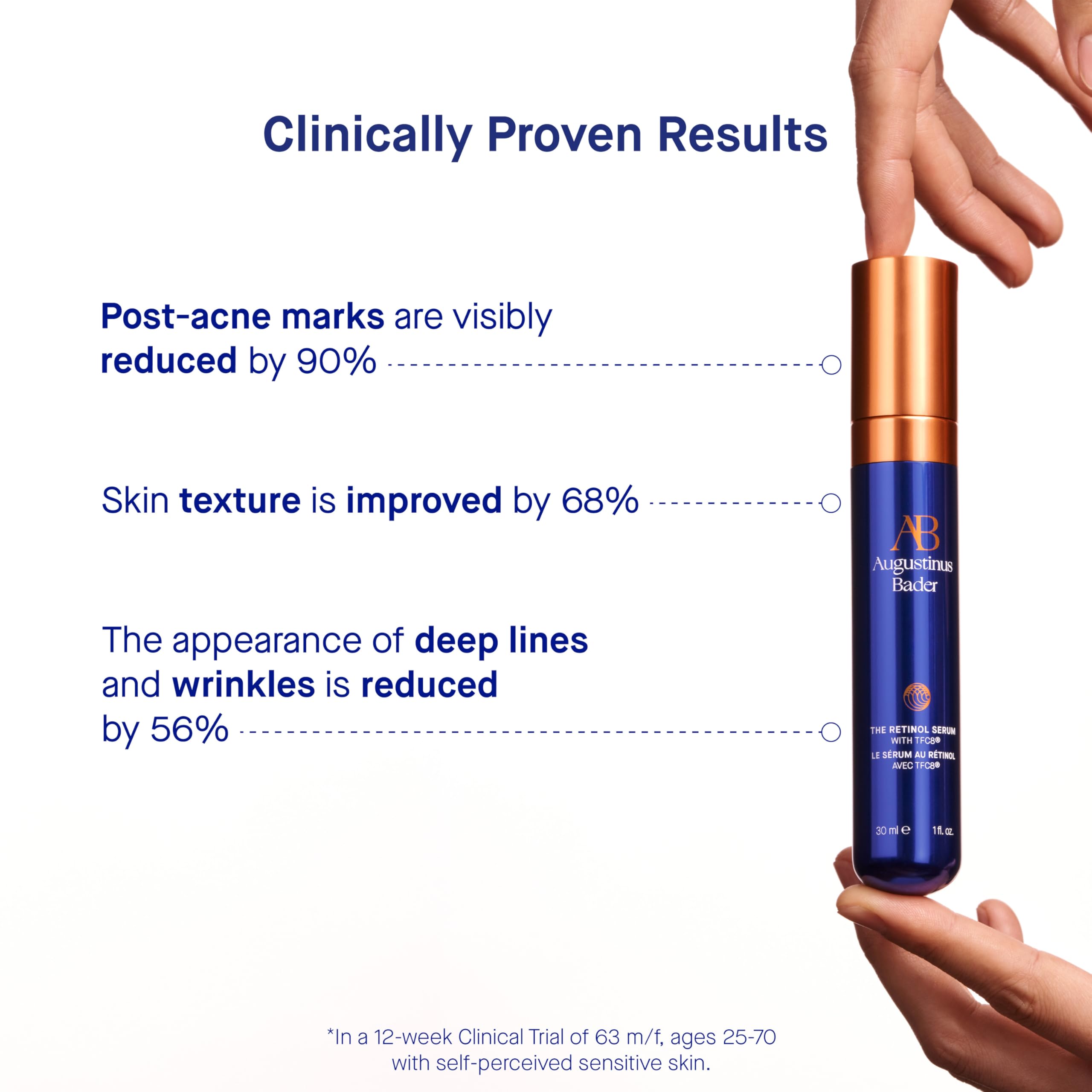 Close-up of TFC8 ingredient boost in Augustinus Bader Retinol Serum for renewal.