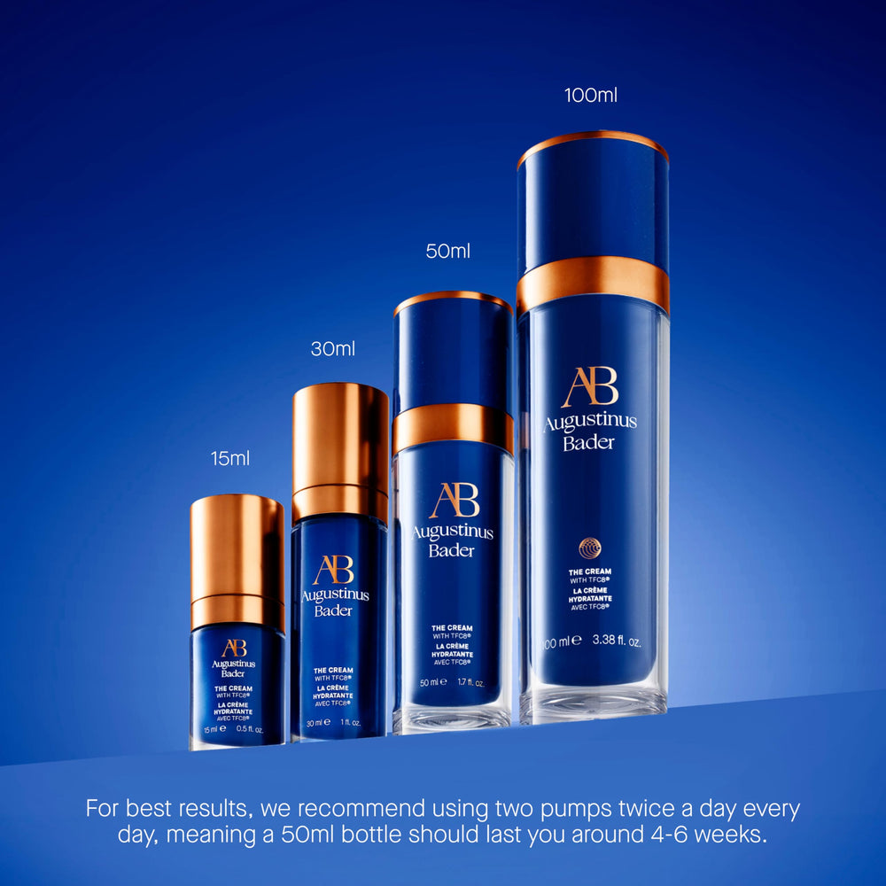 Augustinus Bader Rich Cream packaging on display signals premium skincare.