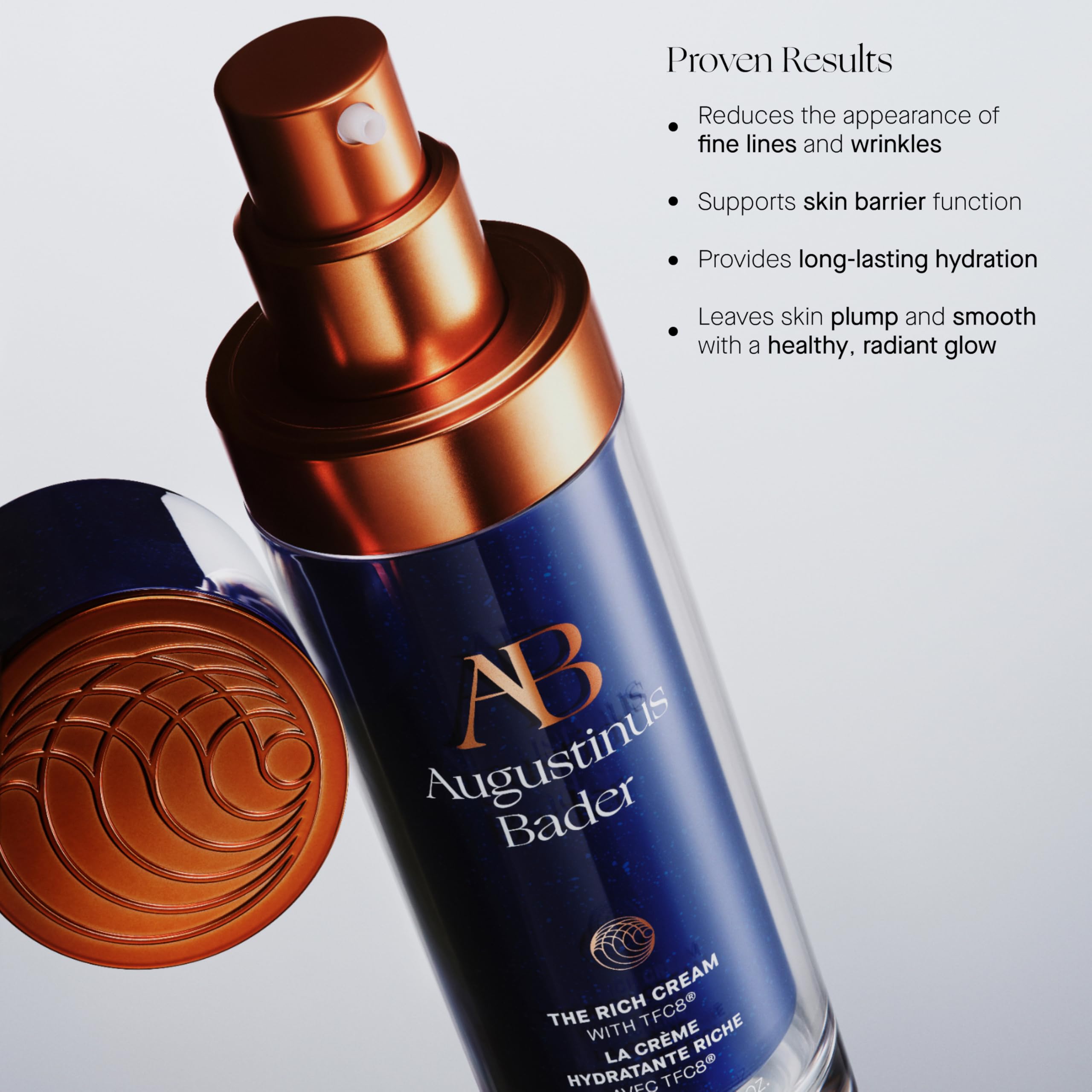Augustinus Bader Rich Cream neck-decollete application shows comprehensive facial care.