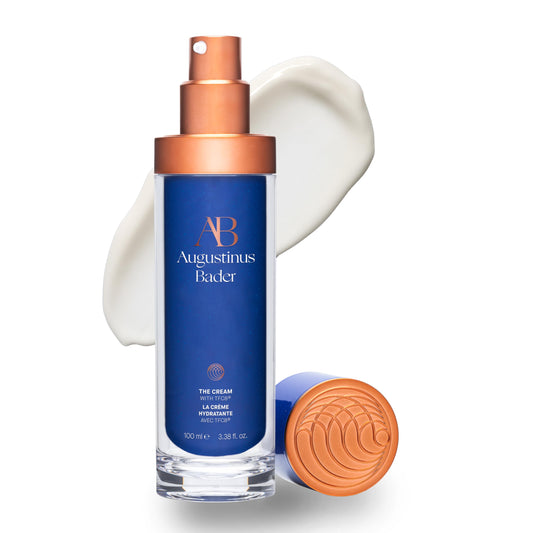 Augustinus Bader The Cream bottle close-up highlighting deep hydration.