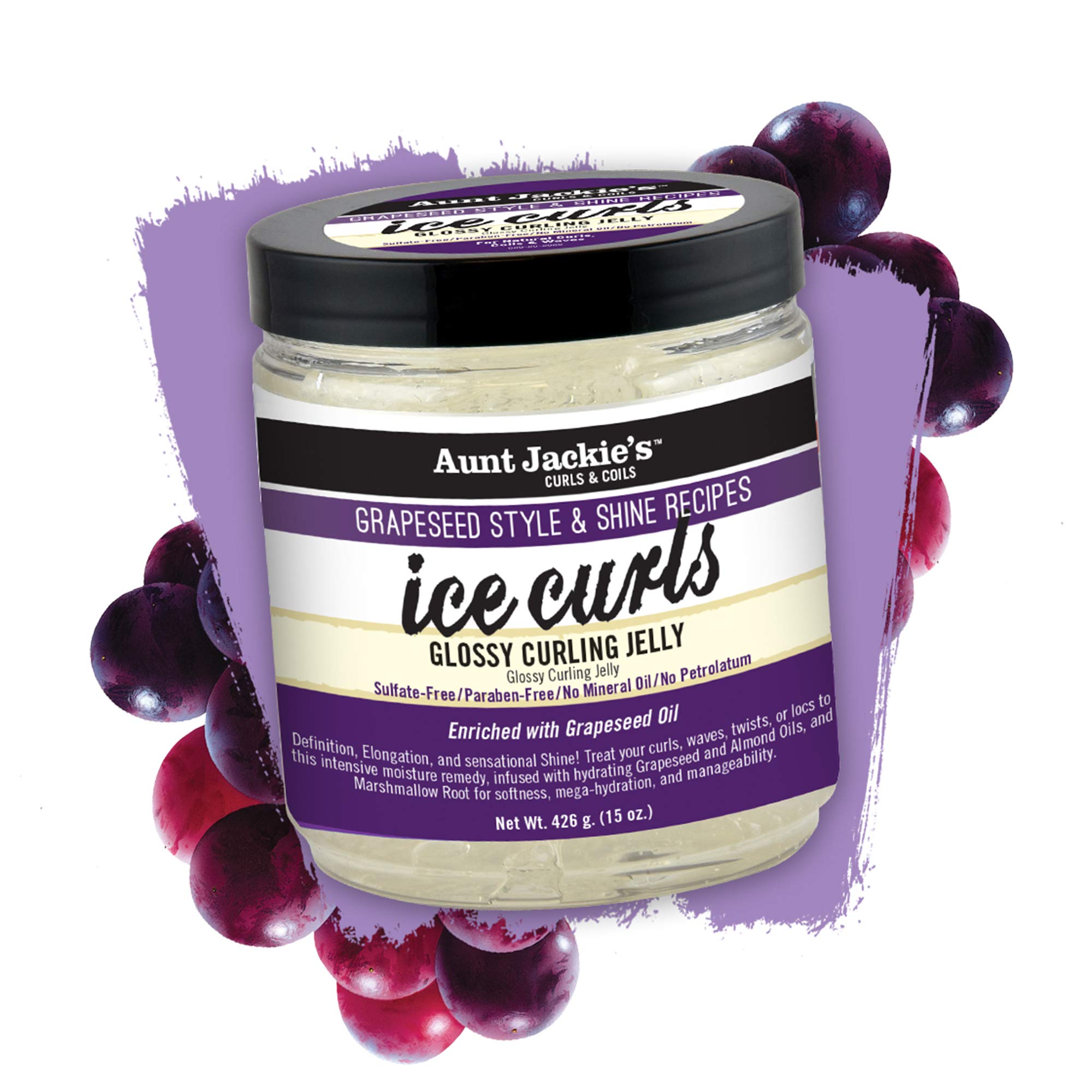 Aunt Jackie's Ice Curls Glossy Jelly bottle label highlights quality and USA-made