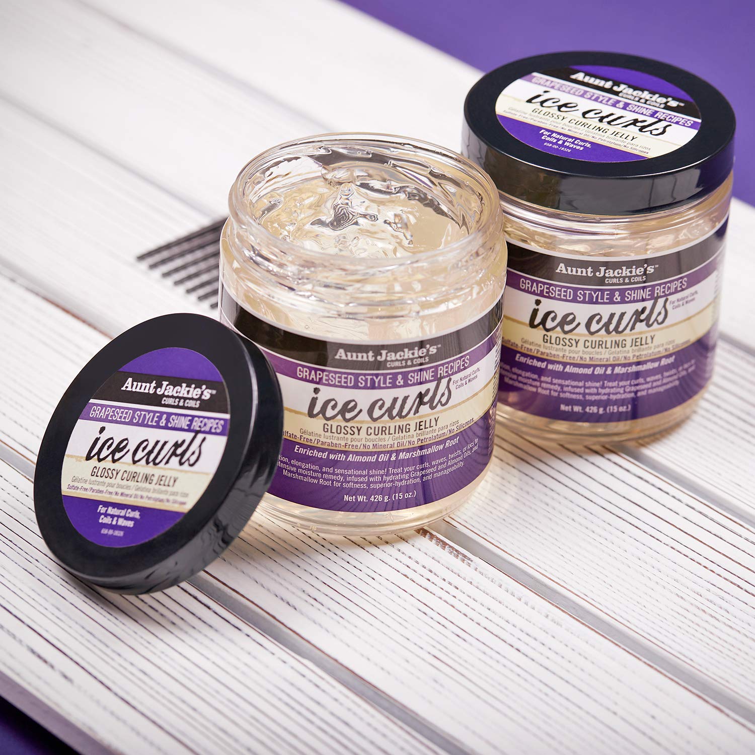 Aunt Jackie's Ice Curls Glossy Jelly helps minimize frizz for smoother texture